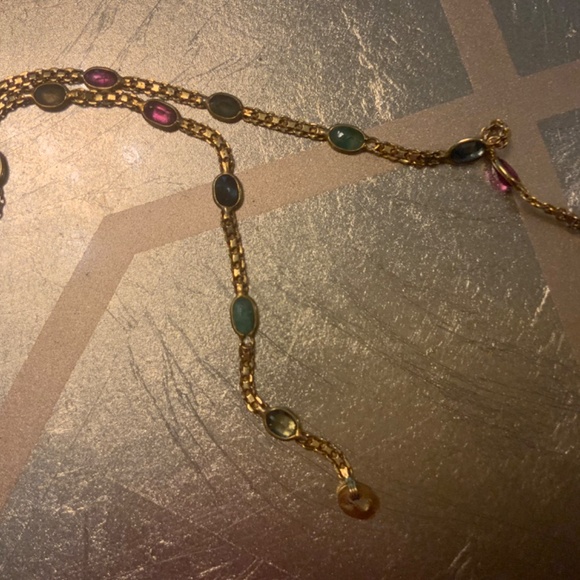 18KT Y/G Amethyst, Garnet, Citrine, Peridot and Blue Topaz 20" Chain - Picture 4 of 6